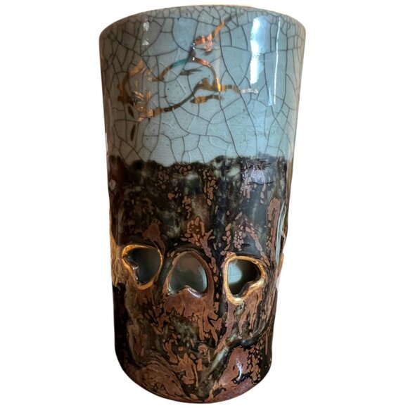 Otagiri Other - Vintage OTAGIRI SOMAYAKI Double-Wall Tea Mug | Gold Running Horse, Crackle Glaze